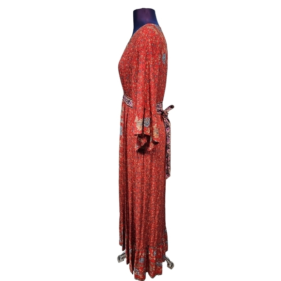 Bali Rattan Red Floral Kimono Maxi Dress Boho Peasant Size Medium‎ Women's - Picture 5 of 10